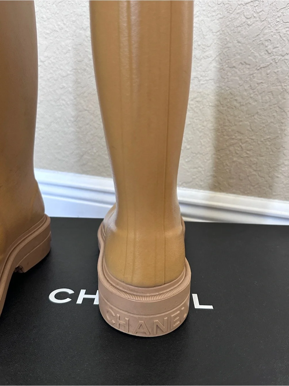 CHANEL Tan Boots with Cream CC Logo
